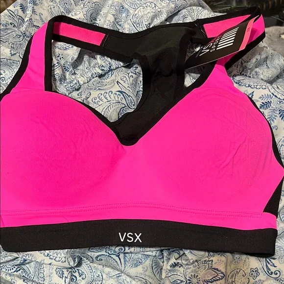 VSX Vibrant Pink and Black Sports Bra - Picture 3 of 5
